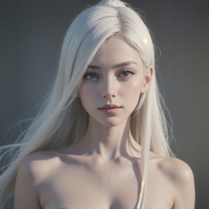 (2girls, best quality,  masterpiece,  photorealistic,  highly detailed),  young,  girl,  naked,  nude,  photograph,  androgynous hunnuman,  oval jaw,  delicate features,  beautiful face,  (long bangs:1.399, 1 very long bang, ponytail:1.399),  bright blue-green eyes, half_Asian_American,  (white hair:1.4), (looking_at_viewer:1.399999),  in_bed,  perfect body,  looking_up_at_viewer, tiny nipples, slight smirk, she is beautiful as a princess, she is white haired American, (she is smirking:1.1), she is 15 years old,
