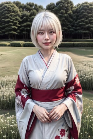 (1girl, white_hair), 
(red_white_kimono, elegant_detailed_pattern), 
Flower_field_background, 
((cowboy_shot)),
highres 32k wallpaper, ultra highres, highly detailed, masterpiece, ultra realistic, The atmosphere is captured in high grain, reminiscent of ISO 800 film with wide angle, photorealistic, REALISM

