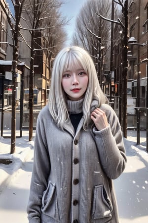 (1girl, white_hair), 
(winter clothes), 
Snow, trees, 
(cowboy_shot),
highres 32k wallpaper, ultra highres, masterpiece, ultra realistic, The atmosphere is captured in high grain, reminiscent of ISO 800 film with wide angle, photorealistic, REALISM
