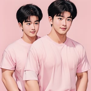 ((All_In_circle)),(1man,solo, photorealistic, asian, muscular,chubby_chest, korean style,) blush,happy face, pastel_shirt,masterpiece,best quality ,(sakura_tree, pink_peony flowers), ((Diecut,white background,))Circle,watercolor,nijiboy,male 