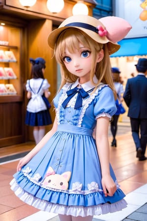 a little girl wearing a blue dress and a hat, yukii morita, aya takano, deayami kojima, yami kawaii, ayami kojima amano, loli in dress, ayami koj ima, ( ( misa amane # ) ), anime girl in real life, lolita fashion, lolita style, lolita