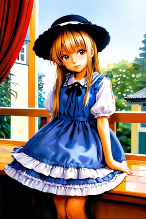 a little girl wearing a blue dress and a hat, yukii morita, aya takano, deayami kojima, yami kawaii, ayami kojima amano, loli in dress, ayami koj ima, ( ( misa amane # ) ), anime girl in real life, lolita fashion, lolita style, lolita