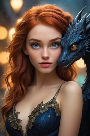 (best quality, masterpiece, colorful, dynamic angle, highest detailed) upper body photo, fashion photography of cute, freckled vixen, holding a black dragon, (ultrahigh resolution textures), in dynamic pose, bokeh, glowing web, (intricate details, hyperdetailed:1.15), detailed, moonlight passing through hair, perfect night, fantasy background, (official art, extreme detailed, highest detailed), HDR+