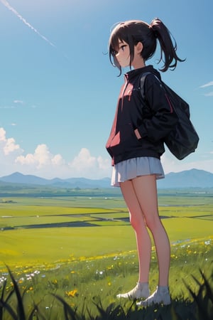 1girl, standing, grass plain