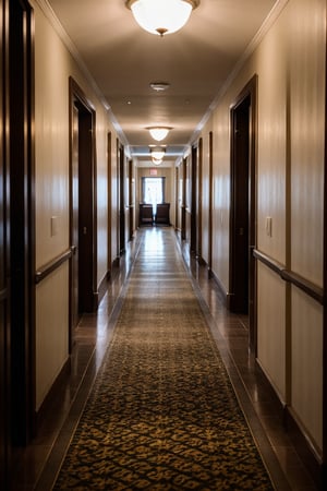 cinematic photo of hotel hallway