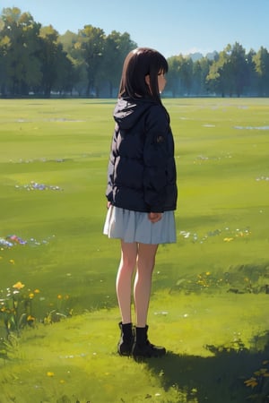 1girl, standing, grass plain