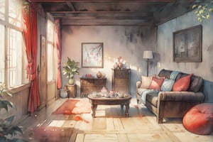 (masterpiece), best quality, living room, medium shot, ChineseWatercolorPainting