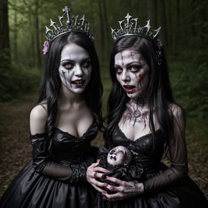 detailed,  h4l0w3n5l0w5tyl3M3rg34ll Esoteric Dark Fairytale Zombie Prom Queen Dark Forest Clearing Poison Apple Punch Haunted Sinister Laugh Gloom and Doom Lighting Creepy Doll Participating in Costume Parades