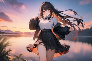 1girl, Kurumi Tokisaki , (Date A Live), lake, [2.5D:7], masterpiece, best quality, highres, newest, very aesthetic, General