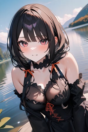 1girl, Kurumi Tokisaki , (Date A Live), lake, [2.5D:7], masterpiece, best quality, highres, newest, very aesthetic, General