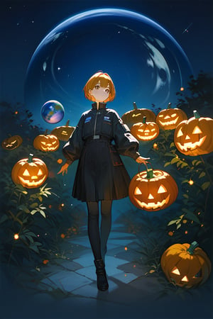 (score_9,score_8_up,score_7_up,score_6_up,score_5_up,score_4_up), anime, no humans, indoor, halloween, outer space, a planet that is shaped as a pumpkin, planet, pumpkin, no humans