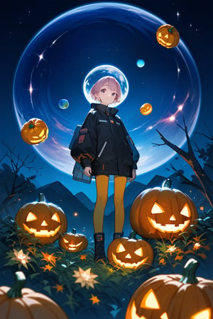 (score_9,score_8_up,score_7_up,score_6_up,score_5_up,score_4_up), anime, no humans, indoor, halloween, outer space, a planet that looks like a pumpkin, planet, pumpkin, no humans