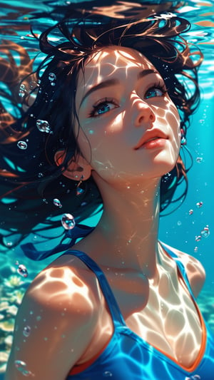 score_9, score_8_up, score_7_up, 1girl, underwater, face, water, river