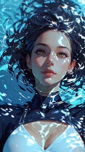 score_9, score_8_up, score_7_up, 1girl, face, partially submerged