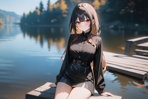 1girl, Kurumi Tokisaki (date a live), lake, [2.5D:7], masterpiece, best quality, highres, newest, very aesthetic, General