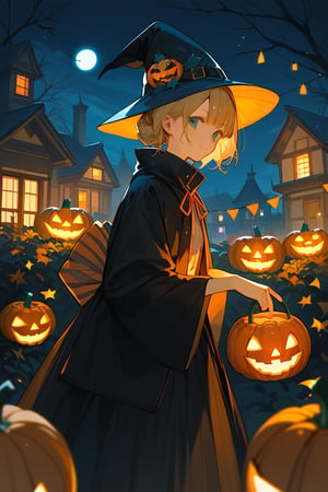 (score_9,score_8_up,score_7_up,score_6_up,score_5_up,score_4_up), anime, no humans, indoor, halloween, jack-o'-lantern, pumpkin, one pumpkin