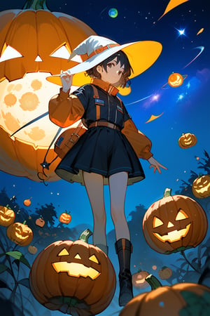 (score_9,score_8_up,score_7_up,score_6_up,score_5_up,score_4_up), anime, no humans, indoor, halloween, outer space, a pumpkin planet, planet, pumpkin