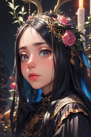 VVSS, Woman, fine art, oil painting, best quality, dark tales, close up cute detailed

detailed illustration, cinematic, ultra highly detailed, tiny details, beautiful details, mystical, luminism, vibrant colors, complex background