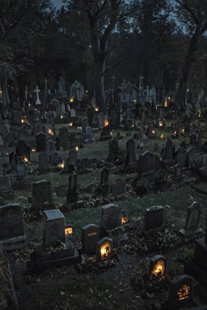 evil cemetery at night