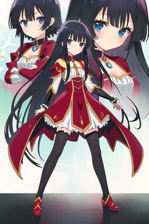 a little girl,full body,anime girl with long black hair and black and red armor, anime look of a cute girl, yumiella dolkness,anime image Villainess Level 99: I May Be the Hidden Boss but I'm Not the Demon Lord, king hino as princess, best anime girl,loli,yumiella