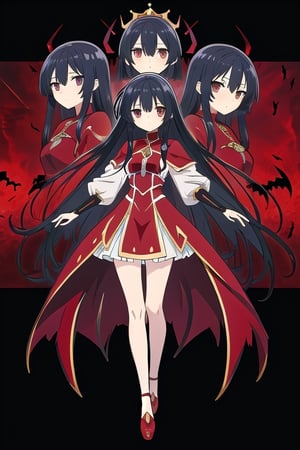 full body,anime girl with long black hair and black and red armor, anime look of a cute girl, yumiella dolkness,anime image Villainess Level 99: I May Be the Hidden Boss but I'm Not the Demon Lord, king hino as princess, best anime girl,loli,yumiella