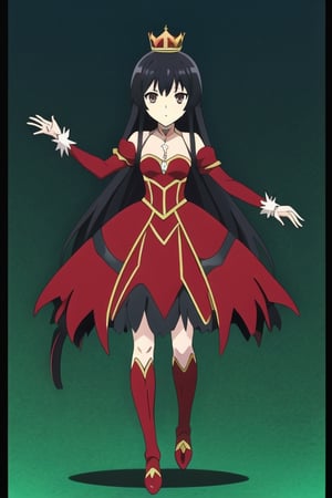 a little girl,full body,anime girl with long black hair and black and red armor, anime look of a cute girl, yumiella dolkness,anime image Villainess Level 99: I May Be the Hidden Boss but I'm Not the Demon Lord, king hino as princess, best anime girl,loli,yumiella