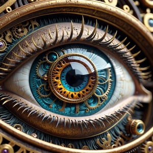 steampunk eye, ornamental, macro shot, HD, Hyperrealistic, mystic, baroque, octane render