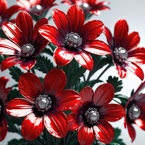 metallic highly reflectives red flowers bloom ornamental, macro shot, HD, Hyperrealistic, mystic, baroque, raytreced in octane render, award winnings