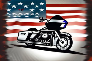A grungy, retro website banner featuring a dark grey 2001 Harley Davidson Screamin' Eagle Road Glide II touring motorcycle with a faded American flag in the background, and an empty space for text