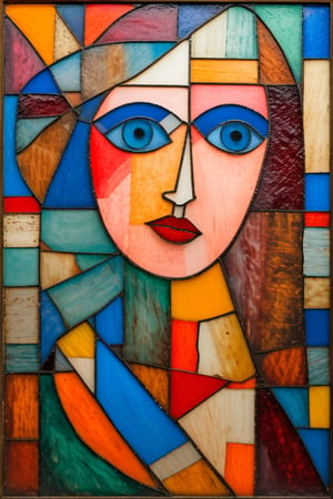 Cubist Portrait,Girl,Paul Klee, Matisse ,(leaded stained glass), cubism,cubist painting , abstract ,<lora:659095807385103906:1.0>