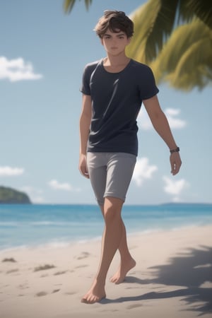 A handsome, long-legged, tall man in his 20s taking a walk ,handsome italian boy,Beautiful Beach,  682959075190780031