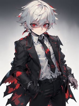 (one_male),dark,black,(((put hand in pocket))),red_eyes,(solo),(((black_suit))),(Plain_color),(((madness))),(edgGesugao),(((male))),(necktie),(((sadist))),(((short-hair))),(((boy))),(((White_hair))),(((yandere))),(((simple)))