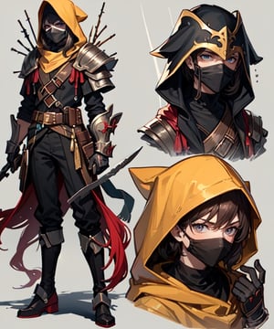 solo, 1boy, rainy background, holding, weapon, male focus, hood, holding weapon, armor, gun, helmet, gauntlets, holding gun, cloak, handgun, walking,Future,plague_doctor_mask 