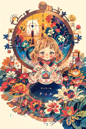 anime style artwork of a beautiful girl drinking tea on a light blue and white gradient background with an elegant mirrored frame in the center. The mirror is surrounded by ribbons, flowers and teacups, with ornate decoration on the upper and lower edges. There is plenty of space around the center design for additional text or images. The overall scene has an ethereal atmosphere, soft lighting, and a dreamy quality.