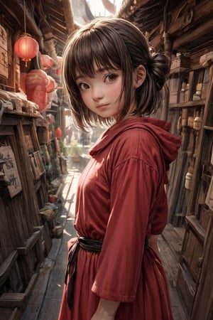 {{Japanese movies, Spirited Away,Chihiro}},1girl,cute,smile, red clothes, delicate features, beautiful face, beauty and monster,fantasy background,
(best quality,4k,8k,highres,masterpiece:1.2),ultra-detailed,(realistic,photorealistic,photo-realistic:1.37), (best quality,4k,8k,highres,masterpiece:1.2),ultra-detailed,realistic,
magic-filled world with unique individuals,