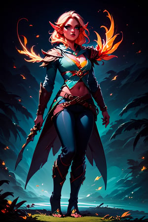 score_9, score_8_up, score_7_up, 1 girl, a archer warrior, dark elf, fire in eyes,full body, dota wind ranger style, Elena, Expressiveh, concept art, dark theme,windranger, windranger \(dota 2\)