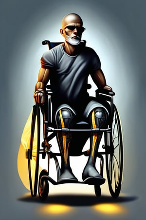 disabled person rides in a wheelchair, broken leg, leg in a cast, leg in a cast, leg in a bandage, neutral gray background, concept art, realistic,Expressiveh,dark theme,DonML34fXL