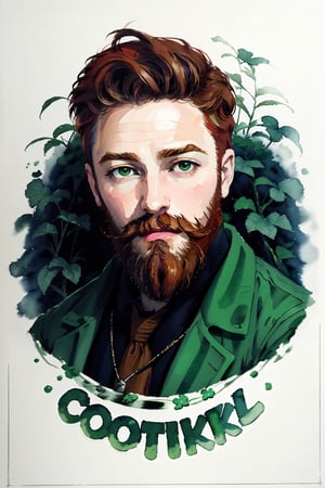 watercolor sticker in the form of a bearded redhead leprechaun with the inscription "Luck", pestel colors, beautiful design,wtrcolor style,edgShamrock,WtrClr,watercolor,highres,Beard2Alpha,oil painting