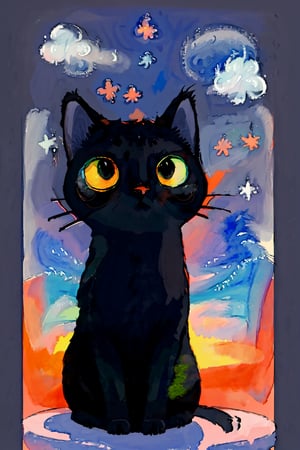 watercolor sticker in the form of a black cat with the inscription "unLucky", pestel colors, beautiful design,wtrcolor style,WtrClr,watercolor,highres,child_draw,