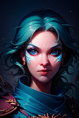 score_9, score_8_up, score_7_up, 1 girl, a archer warrior, attack on the screen, fire in eyes, dota wind ranger style, Elena, portrait, simple gray background, Expressiveh, concept art, dark theme,windranger, windranger \(dota 2\)