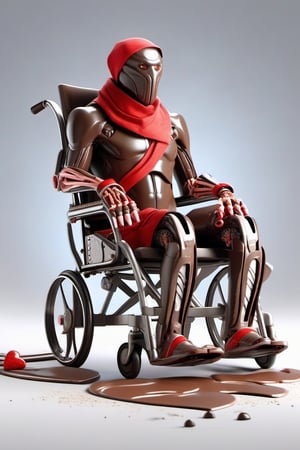 disabled person rides in a wheelchair, broken leg, leg in a cast, leg in a cast, leg in a bandage, neutral gray background, concept art, realistic,Expressiveh,dark theme,ValentineTech,scifi,chocolate,tasty details