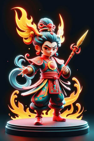 ((Chinese movie Nezha)), Nezha is a protection deity in Chinese folk religion, 

He had two buns tied on his head and a red bellyband. Holding an ancient military halberd in his right hand, he stood above a rolling fireball filled with flames,

best quality, masterpiece, beautiful and aesthetic, vibrant color, Exquisite details and textures,  Warm tone, ultra realistic illustration,	Sticker, Chibi, colorful perfect 3d ink splash forming perfect detailed extreme close up perfect realistic  ,

3d, toy style,ultra hd, realistic, vivid colors, highly detailed, UHD drawing, perfect extreme dark black background, perfect composition, beautiful detailed intricate insanely detailed octane render trending on artstation, 8k artistic photography, photorealistic concept art, soft natural volumetric cinematic perfect light, graffiti art, splash art, street art, spray paint, oil gouache melting, acrylic, high contrast, colorful polychromatic, ultra detailed, ultra quality, CGSociety,Disney pixar style,glitter