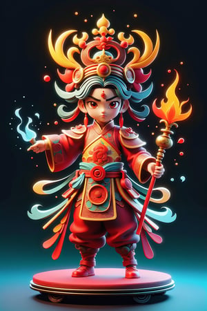 ((Chinese movie Nezha)), Nezha is a protection deity in Chinese folk religion, 

He had two buns tied on his head and a red bellyband. Holding an ancient military halberd in his right hand, he stood above a rolling fireball filled with flames,

best quality, masterpiece, beautiful and aesthetic, vibrant color, Exquisite details and textures,  Warm tone, ultra realistic illustration,	Sticker, Chibi, colorful perfect 3d ink splash forming perfect detailed extreme close up perfect realistic  ,

3d, toy style,ultra hd, realistic, vivid colors, highly detailed, UHD drawing, perfect extreme dark black background, perfect composition, beautiful detailed intricate insanely detailed octane render trending on artstation, 8k artistic photography, photorealistic concept art, soft natural volumetric cinematic perfect light, graffiti art, splash art, street art, spray paint, oil gouache melting, acrylic, high contrast, colorful polychromatic, ultra detailed, ultra quality, CGSociety,Disney pixar style,glitter