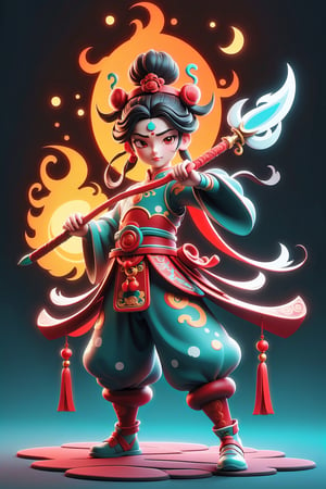 ((Chinese movie Nezha)), Nezha is a protection deity in Chinese folk religion, 

He had two buns tied on his head and a red bellyband. Holding an ancient military halberd in his right hand, he stood above a rolling fireball filled with flames,

best quality, masterpiece, beautiful and aesthetic, vibrant color, Exquisite details and textures,  Warm tone, ultra realistic illustration,	Sticker, Chibi, colorful perfect 3d ink splash forming perfect detailed extreme close up perfect realistic  ,

3d, toy style,ultra hd, realistic, vivid colors, highly detailed, UHD drawing, perfect extreme dark black background, perfect composition, beautiful detailed intricate insanely detailed octane render trending on artstation, 8k artistic photography, photorealistic concept art, soft natural volumetric cinematic perfect light, graffiti art, splash art, street art, spray paint, oil gouache melting, acrylic, high contrast, colorful polychromatic, ultra detailed, ultra quality, CGSociety,Disney pixar style,glitter