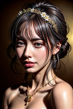 1girl,Full body portrait, length full body, full body photo, (thin full body), (flower crown) ,dramatic light, beautiful eyes, (Delicate skin), gold necklace, sweet smile, bella ranee,chinese dress ,detailed background, Depth of Field, volumetric light, crisp focus, Absurd, realistic proportions, good anatomy, (Realistic, hyperrealistic:1.4), HDR 16K,

