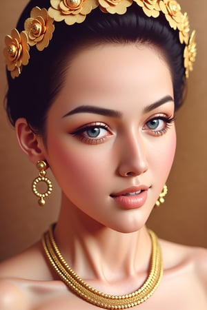 1girl,Full body portrait, length full body, full body photo, (thin full body), (flower crown) ,dramatic light, beautiful eyes, (Delicate skin), gold necklace,(sweet smile), bella ranee,chinese dress ,detailed background, Depth of Field, volumetric light, crisp focus, Absurd, realistic proportions, good anatomy, (Realistic, hyperrealistic:1.4), HDR 16K,

