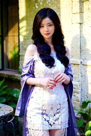 This is a masterpiece of high quality and photorealistic art. The artist has captured the raw photo of a Vietnamese beauty with a cute face and a gentle smile. She wears a full aodai black with a phoenix mix lotus floral pattern, which shows off her nice legs and hot body. The aodai is off-shoulder, adding a touch of low-key sexiness. The background  highlighting her intricate skin and visible pores. This is a stunning example of 1girl art that celebrates the culture and charm of Vietnam.