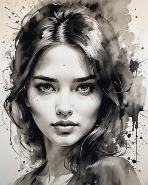 Ink painting, masterpiece, highest quality, woman's face, very beautiful,young and cute woman,actress