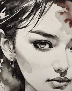 Ink painting, masterpiece, highest quality, woman's face, very beautiful