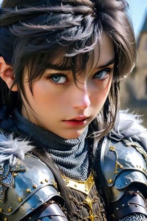 European style, fantasy, solo, cute girl, knight outfit,black & silver long hair, battle, faithing, enemy, ruins, (masterpiece), (best quality), (ultra-detailed), (an extremely delicate and beautiful), ((textile shading)), (caustics), (((sharp focus))),photography, cute girl,blue eyes, black hair, gem, gold,
ultra realistic,uhd,8k,real life,close up,full_body,looking_at_viewer,neon,((knee level angle,front)),yx-hd